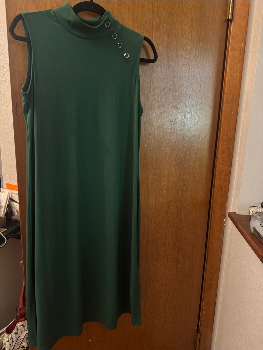 Susan Graver Deep Green Sleeveless Mock Neck Midi Dress with Grommet Accents
